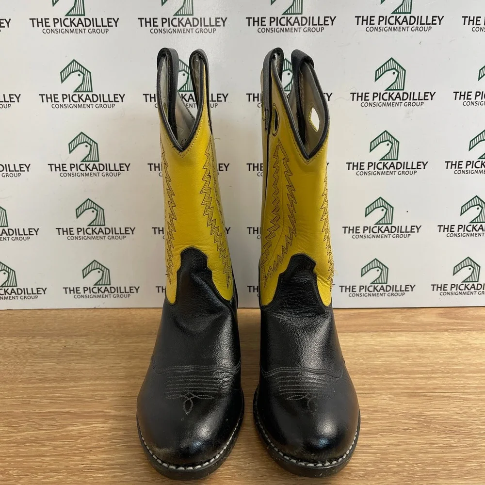 A Jama Products Yellow and Black Leather Western Cowboy Boots Size 2 youth boys